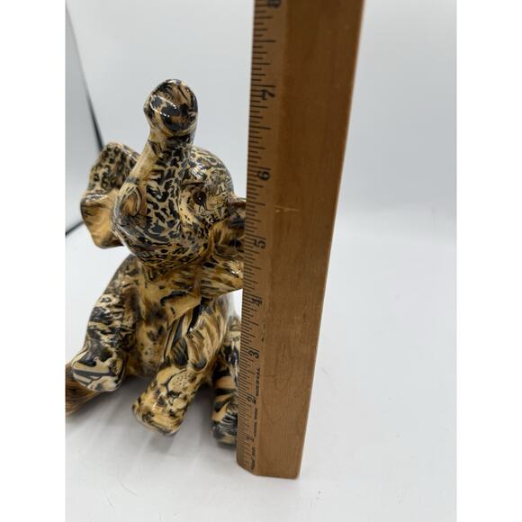 Vintage La Vie Safari Patchwork Ceramic Elephant Figurine – Trunk Up, Sitting - Picture 7 of 7